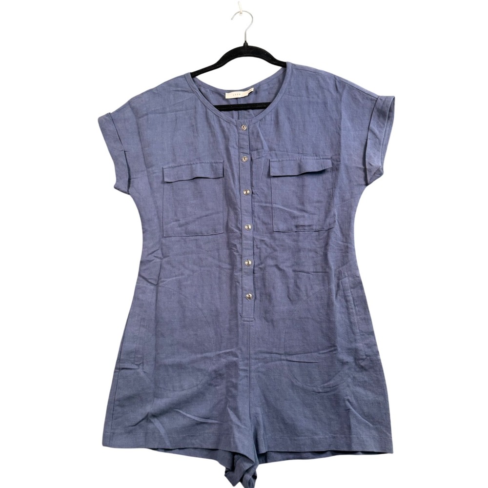 Lush‎ Coastal Granddaughter Utility Romper Blue Linen Blend Minimalist Playsuit